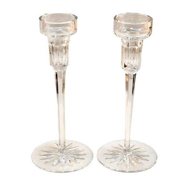 Crystal Candlestick Holders Rogaska Richmond 8" tall Set of 2 - Picture 8 of 12